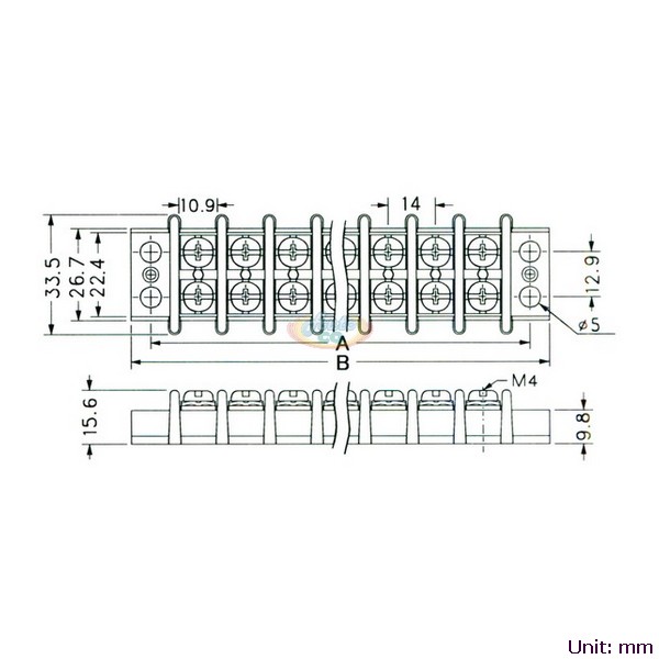Double Row Terminal Blocks 30A Dimensional