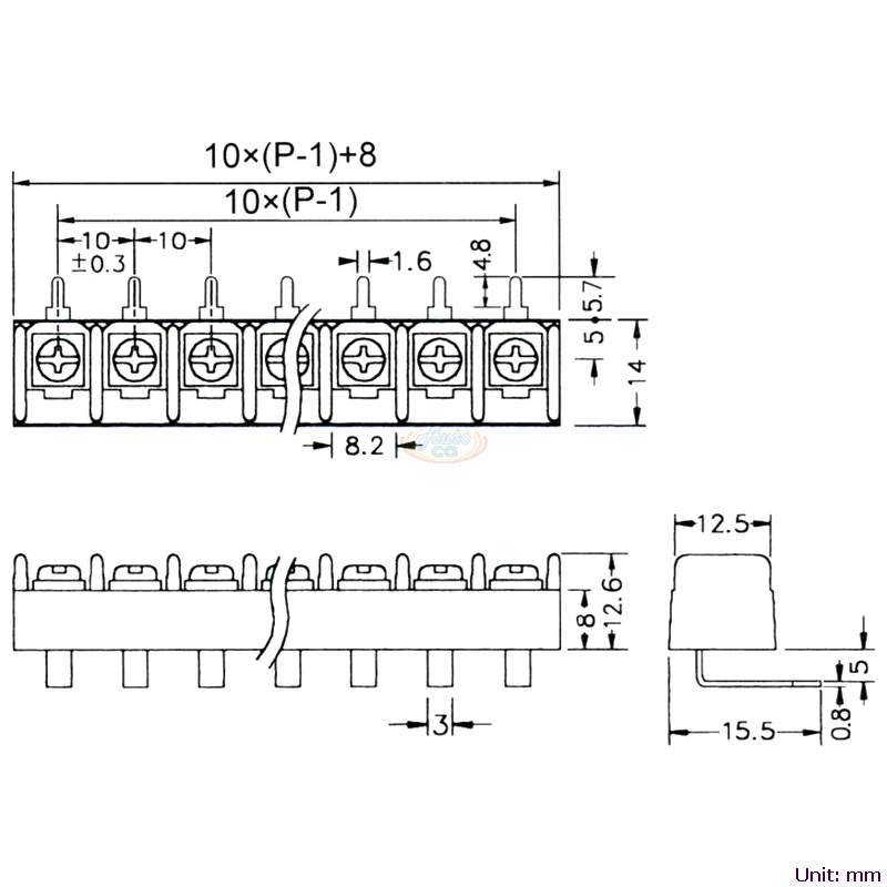 CBP10-02 柵欄式接線端子台 尺寸圖