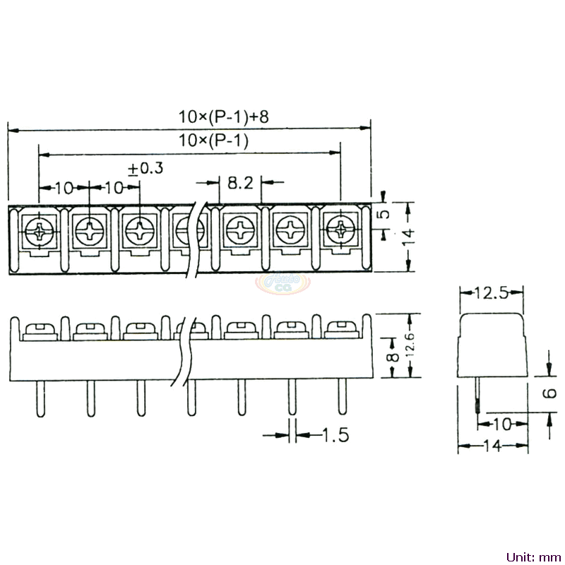 CBP10-04 柵欄式接線端子台 尺寸圖
