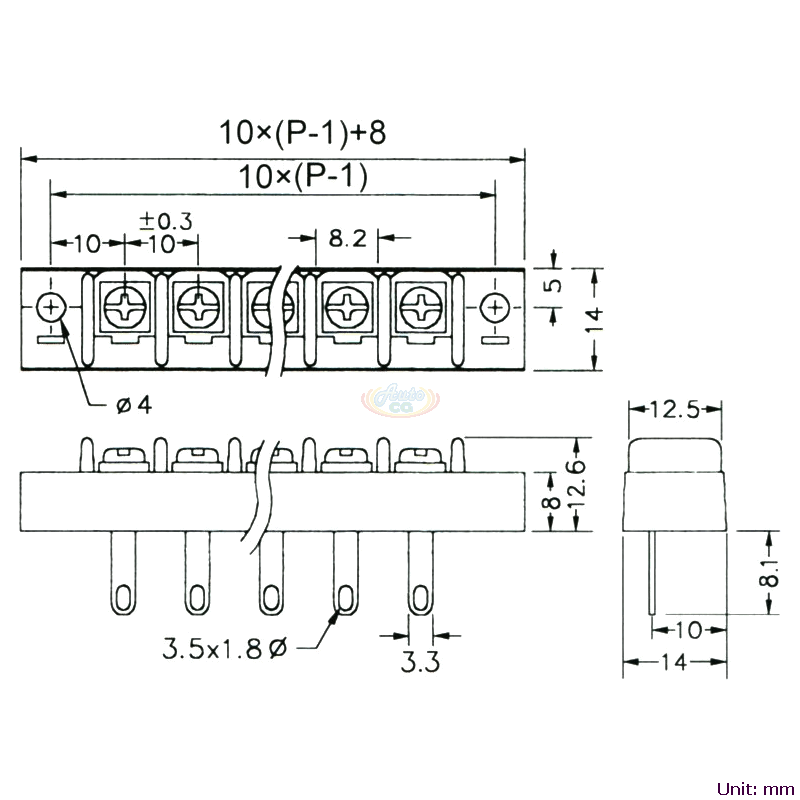 CBP10-05 柵欄式接線端子台 尺寸圖