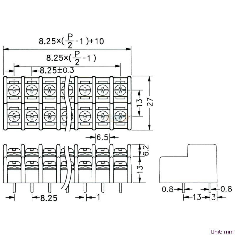 CBP110-01 雙層接線端子台 尺寸圖