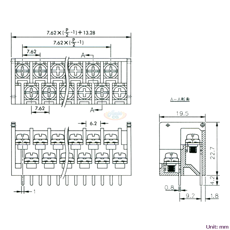 CBP120-01 雙層接線端子台 尺寸圖