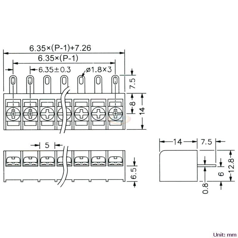 CBP140-03 後擋板柵欄式端子台 尺寸圖
