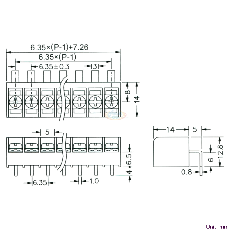 CBP140-04 後擋板柵欄式端子台 尺寸圖