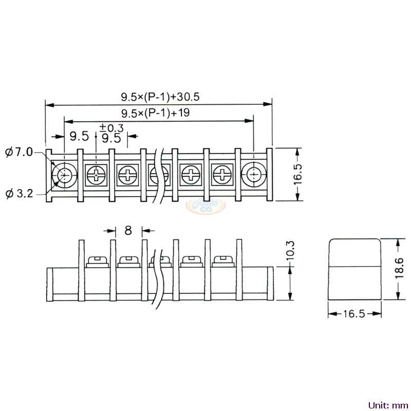 CBP20-01 柵欄式接線端子台 尺寸圖