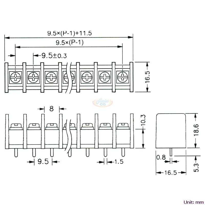 CBP20-02 柵欄式接線端子台 尺寸圖