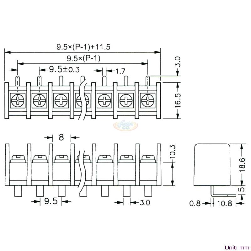 CBP20-04 柵欄式接線端子台 尺寸圖