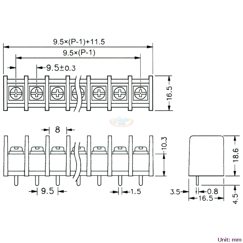 CBP20-05 柵欄式接線端子台 尺寸圖
