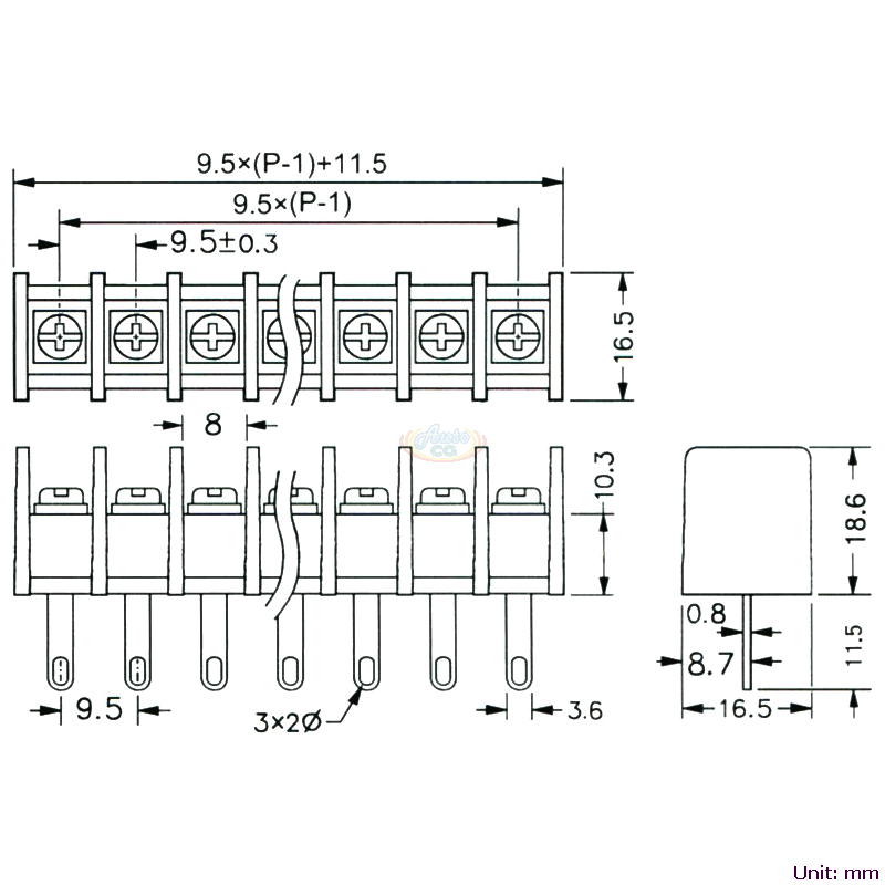 CBP20-06 柵欄式接線端子台 尺寸圖