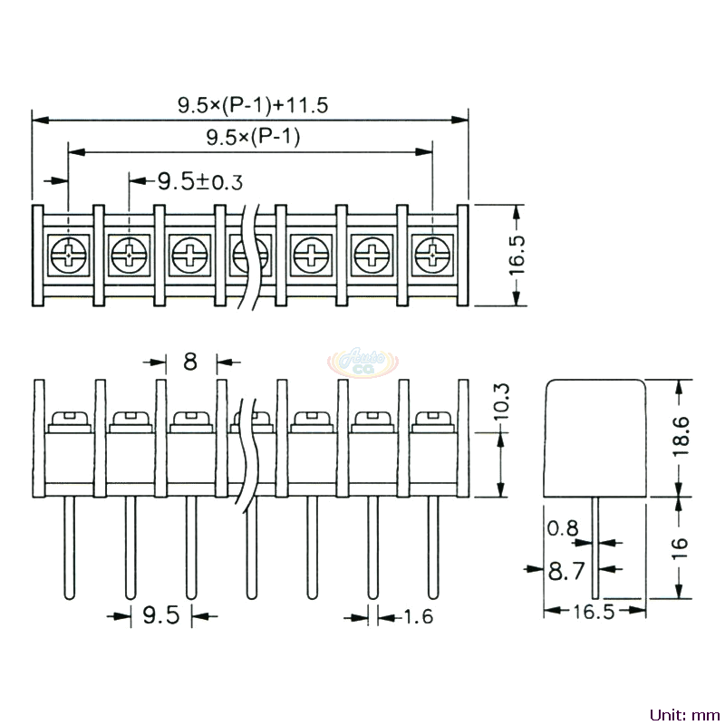 CBP20-07 柵欄式接線端子台 尺寸圖