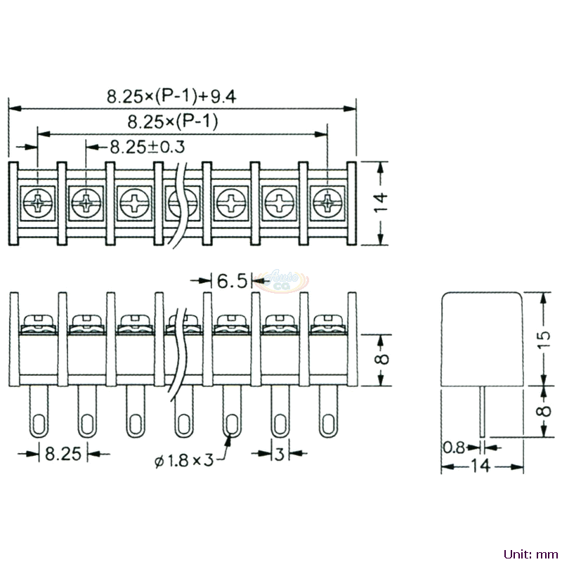 CBP210-03 柵欄式接線端子台 尺寸圖