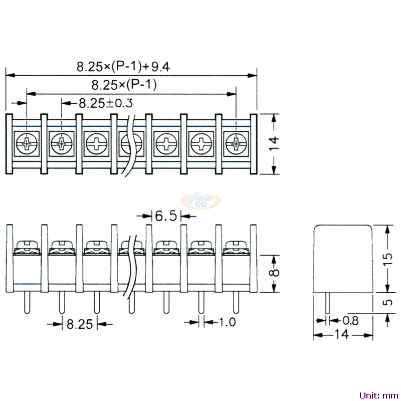CBP210-04 柵欄式接線端子台 尺寸圖