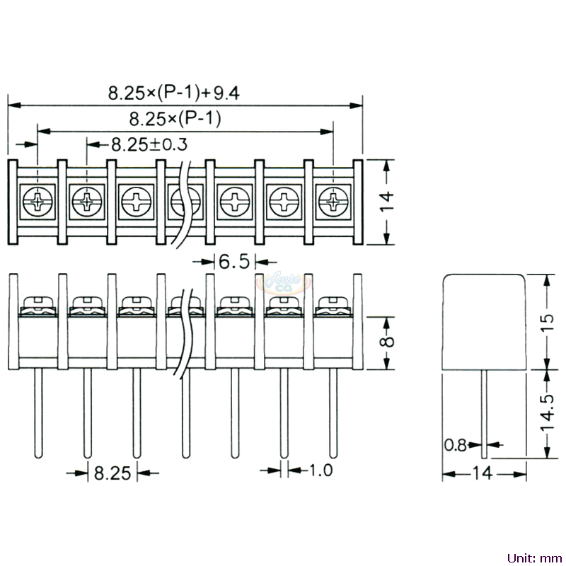 CBP210-05 柵欄式接線端子台 尺寸圖