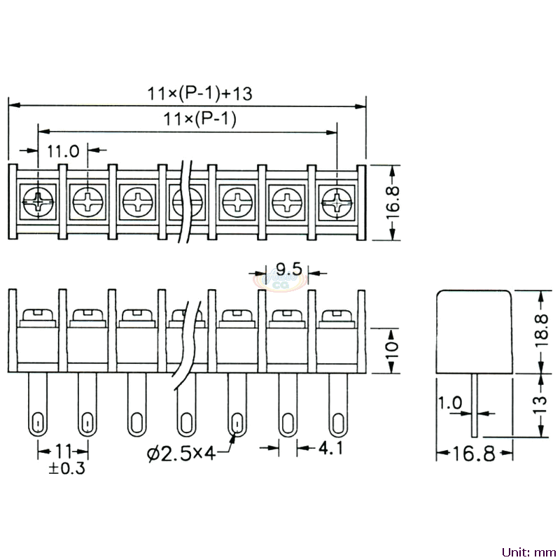 CBP30-02 柵欄式接線端子台 尺寸圖