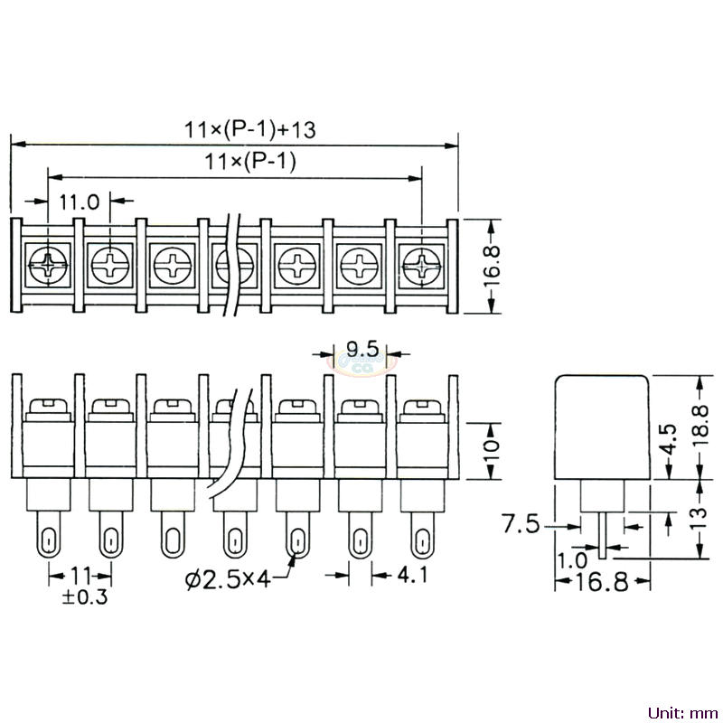 CBP30-03 柵欄式接線端子台 尺寸圖