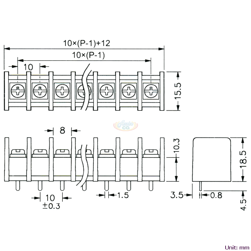 CBP40-03 柵欄式接線端子台 尺寸圖