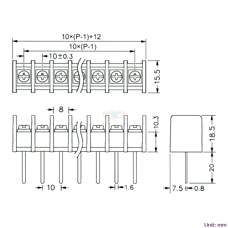 CBP40-04 柵欄式接線端子台 尺寸圖