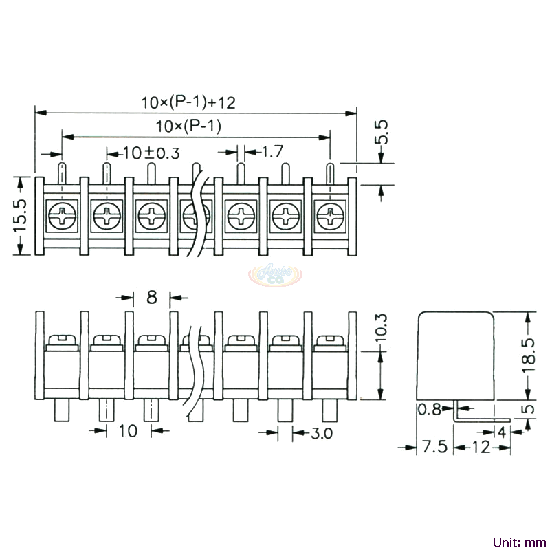 CBP40-05 柵欄式接線端子台 尺寸圖
