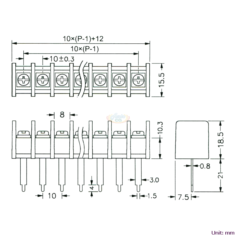CBP40-06 柵欄式接線端子台 尺寸圖