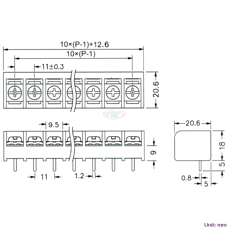 CBP50-01 後擋板柵欄式端子台 尺寸圖