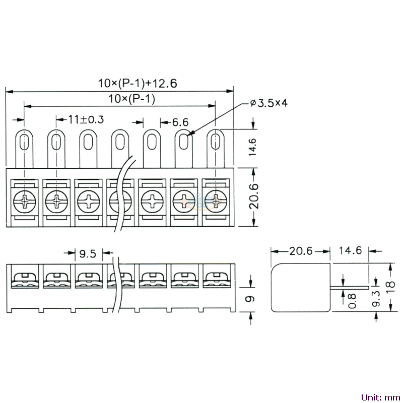 CBP50-03 後擋板柵欄式端子台 尺寸圖