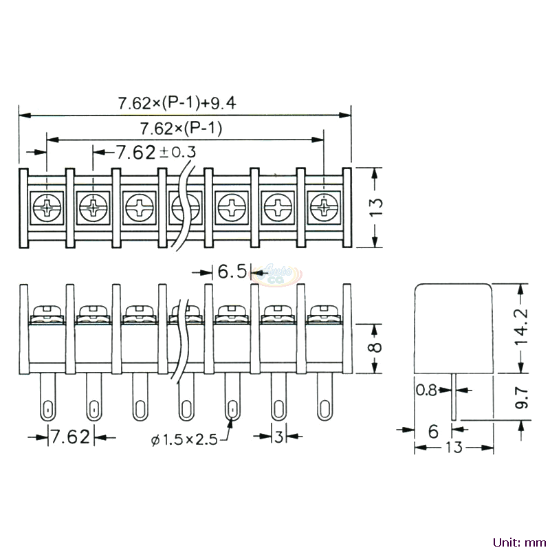 CBP70-05 柵欄式接線端子台 尺寸圖