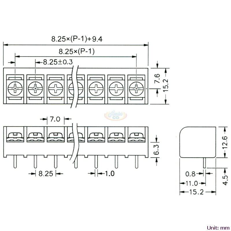 CBP80-01 後擋板柵欄式端子台 尺寸圖