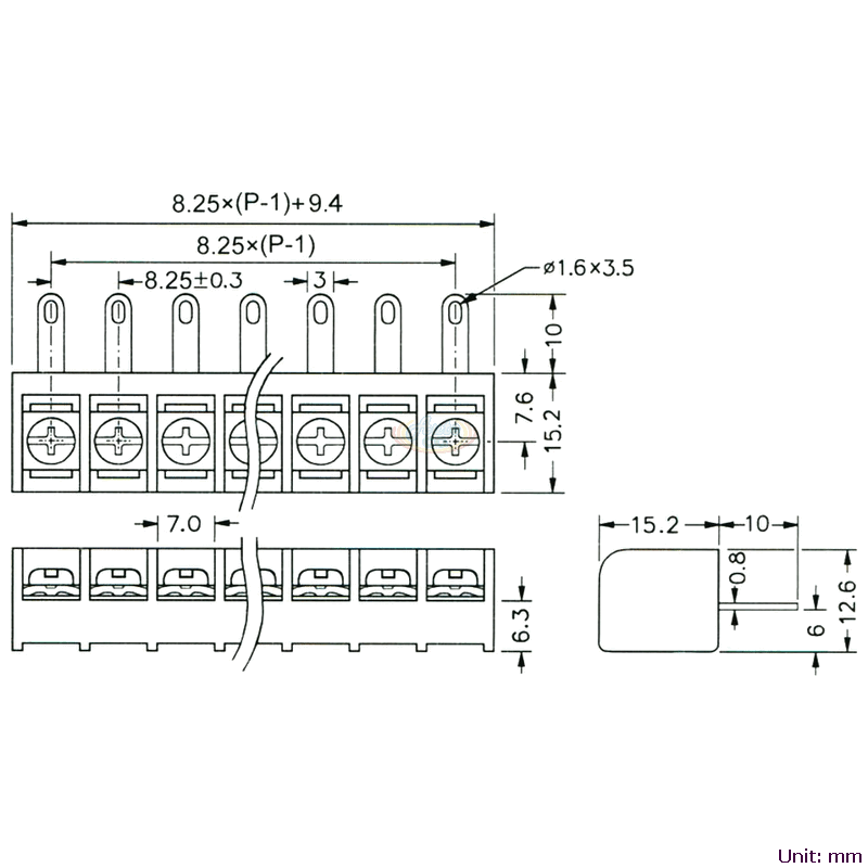 CBP80-03 後擋板柵欄式端子台 尺寸圖