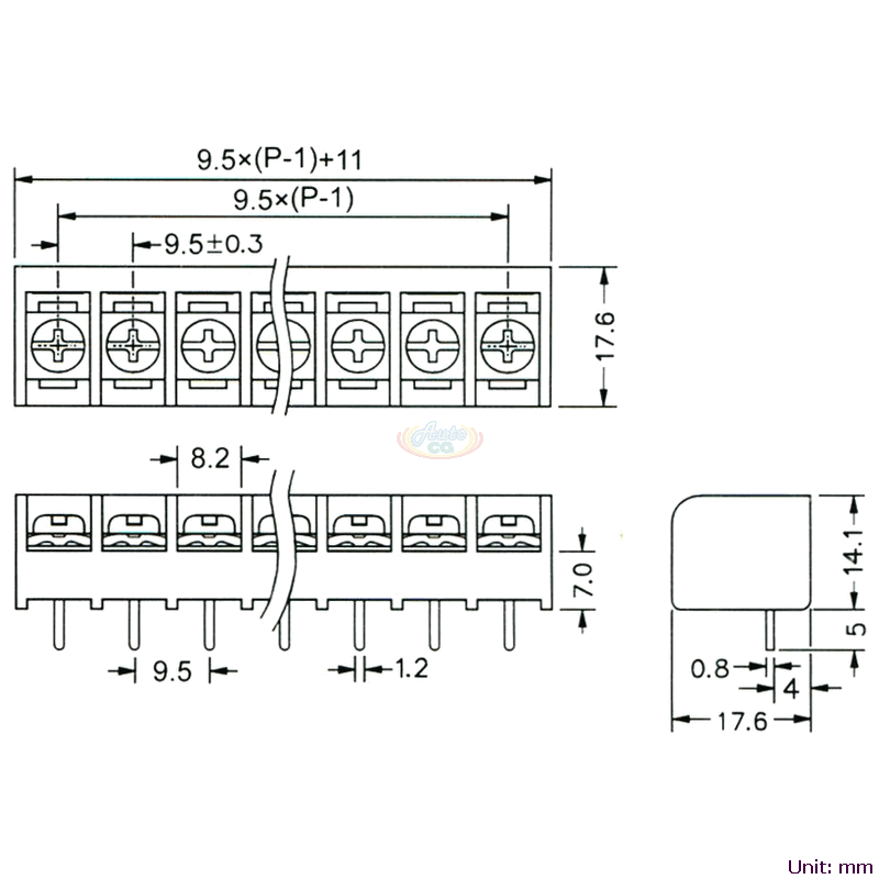 CBP90-01 後擋板柵欄式端子台 尺寸圖