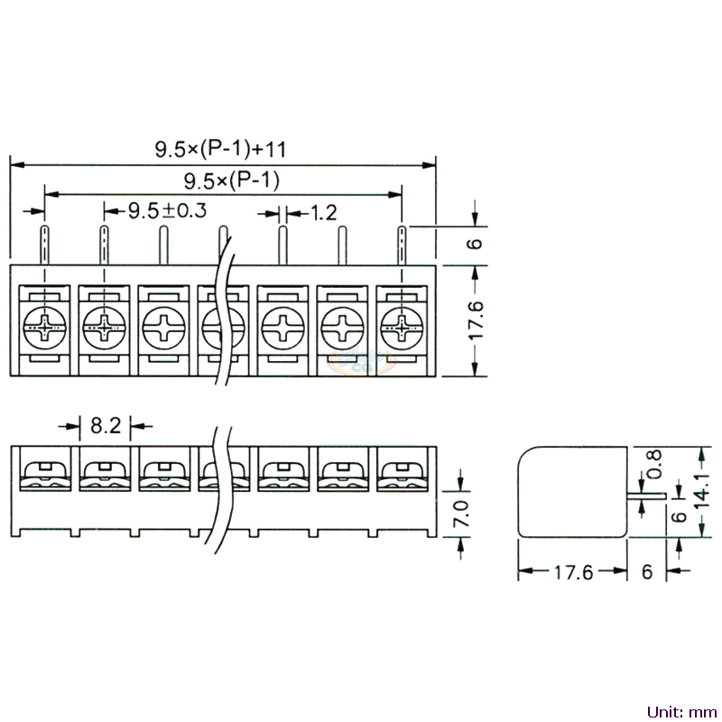 CBP90-02 後擋板柵欄式端子台 尺寸圖