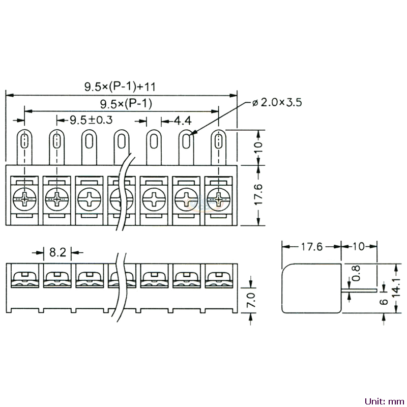CBP90-03 後擋板柵欄式端子台 尺寸圖