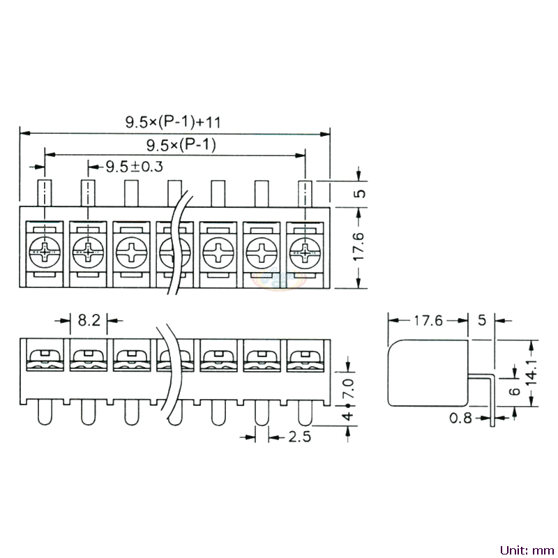 CBP90-05 後擋板柵欄式端子台 尺寸圖