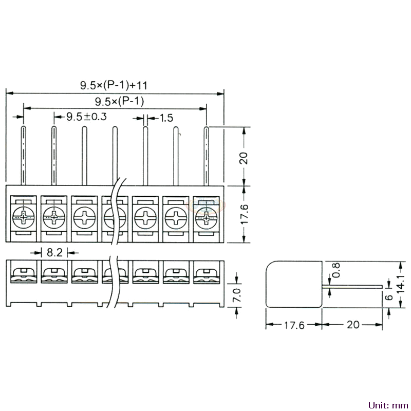CBP90-06 後擋板柵欄式端子台 尺寸圖