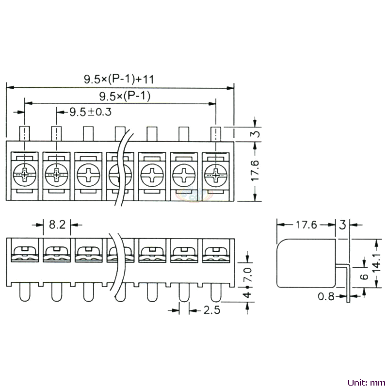 CBP90-07 後擋板柵欄式端子台 尺寸圖