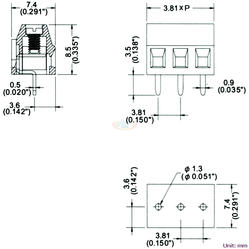 CBP2-HC381 歐式接線端子台 尺寸圖